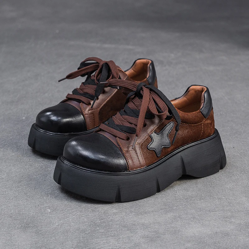 Women's Retro Leather Flat Platform Casual Shoes