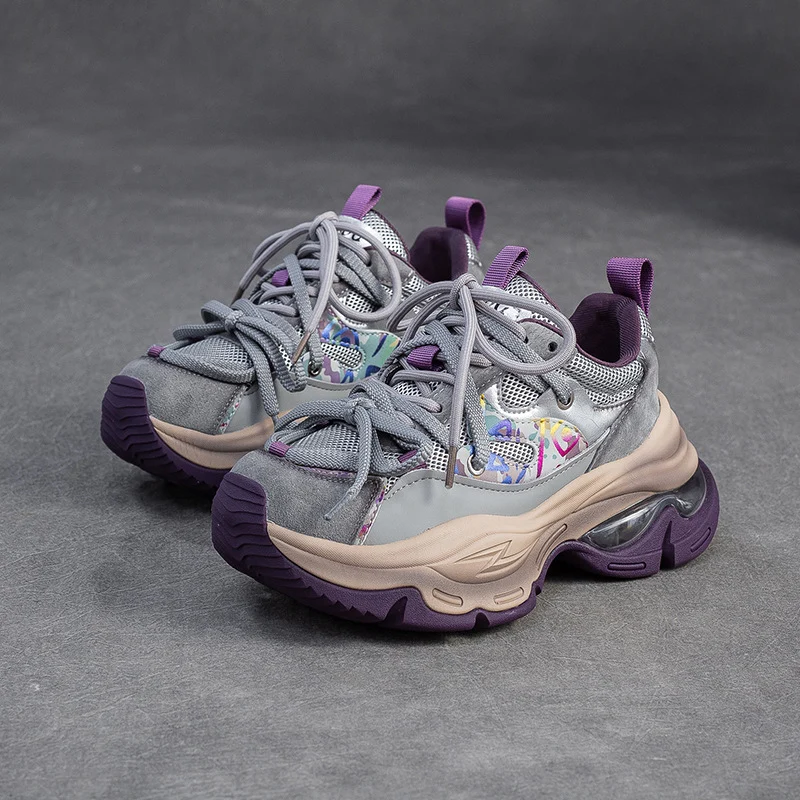 Women's Fashion Color-Blocked Breathable Platform Sneakers