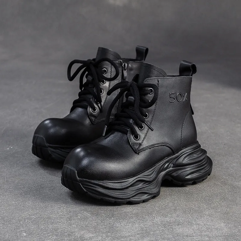 Women's Vintage Leather Platform Ankle Boots