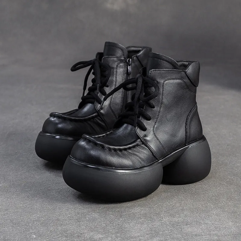 Women's Vintage Leather Chunky Platform Boots