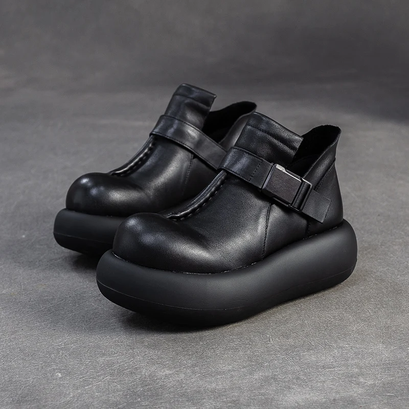 Women's Minimalist Plain Leather Platform Ankle Boots
