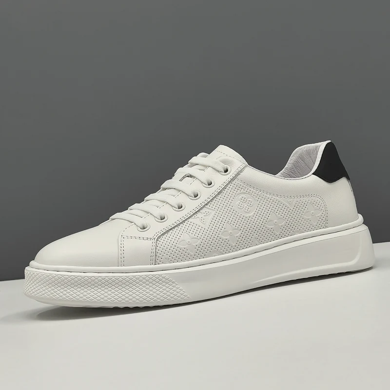 Men Fashion Breathable Leather Elastic Lace Flat Casual Shoes