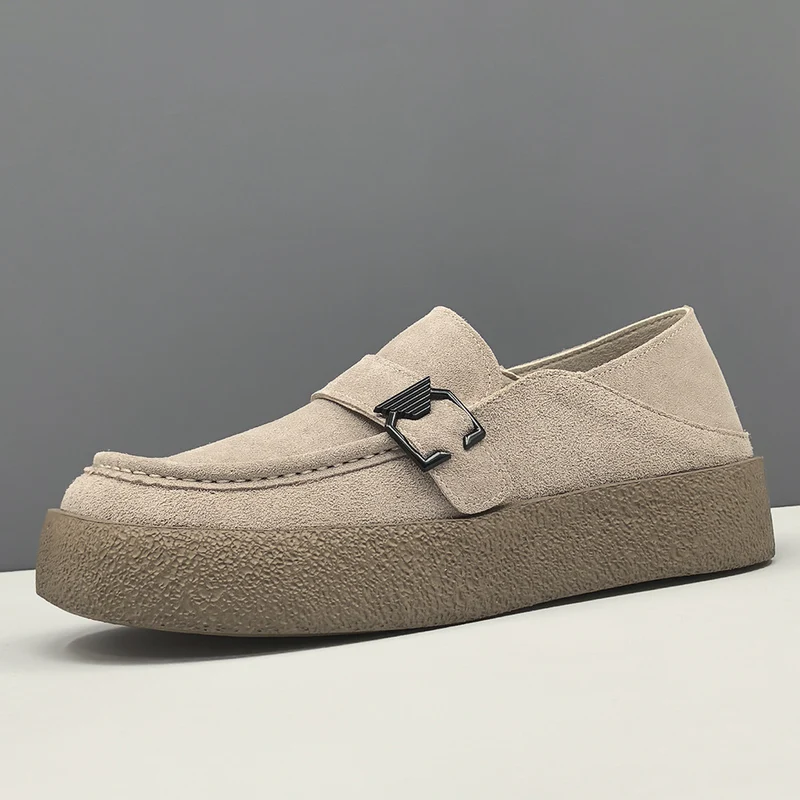 Men Vintage Plain Suede Buckle Casual Loafers