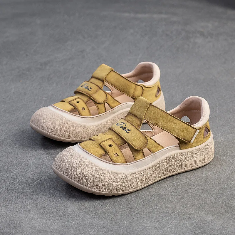 Women Summer Leather Casual Velcro Sandals