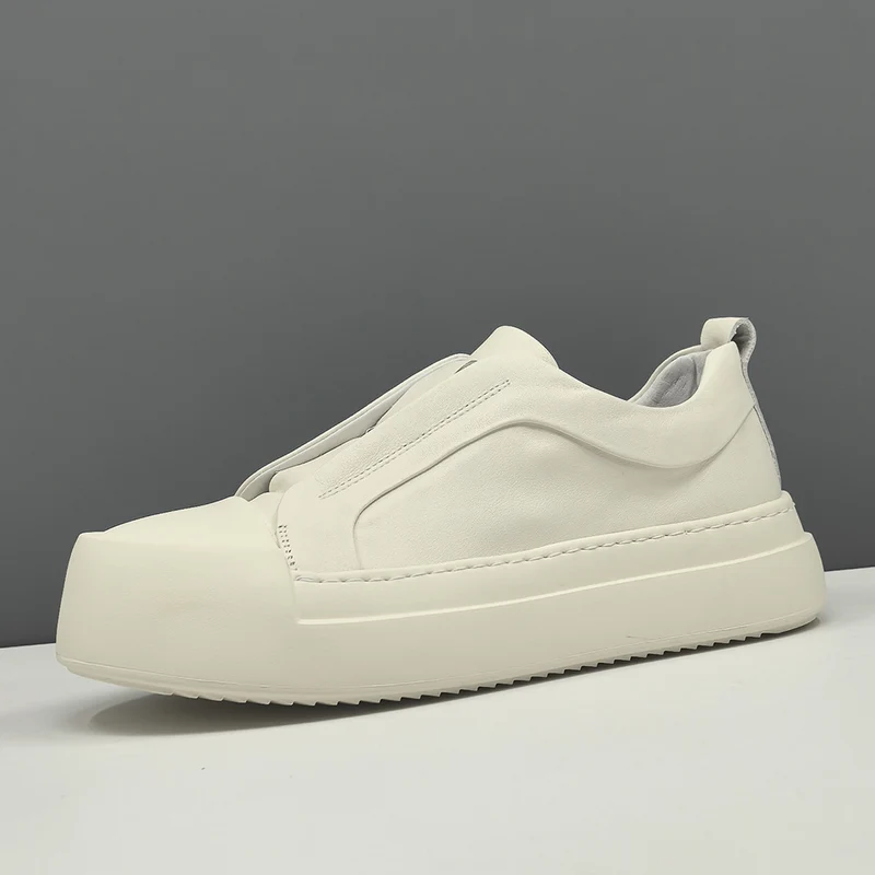 Men Minimalism Plain Quilted Leather Laceless Casual Shoes