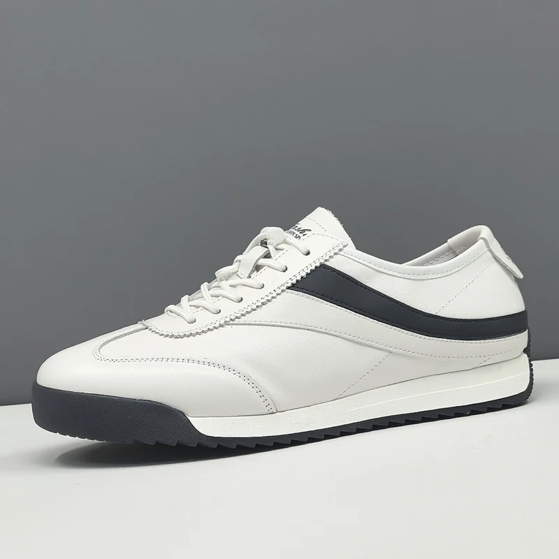 Men Fashion Leather Elastic Lace Low Top Flat Casual Shoes