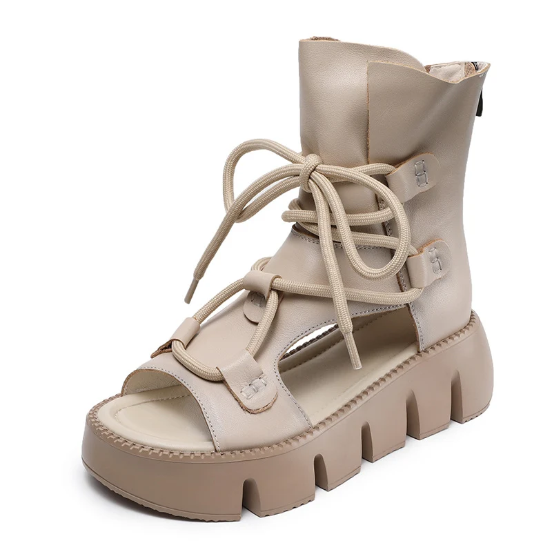 Women Fashion Cowhide Platform High-Top Sandals