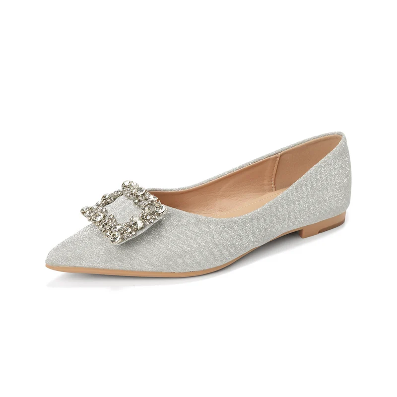 Women's Rhinestone Buckle Pointed-Toe Flats