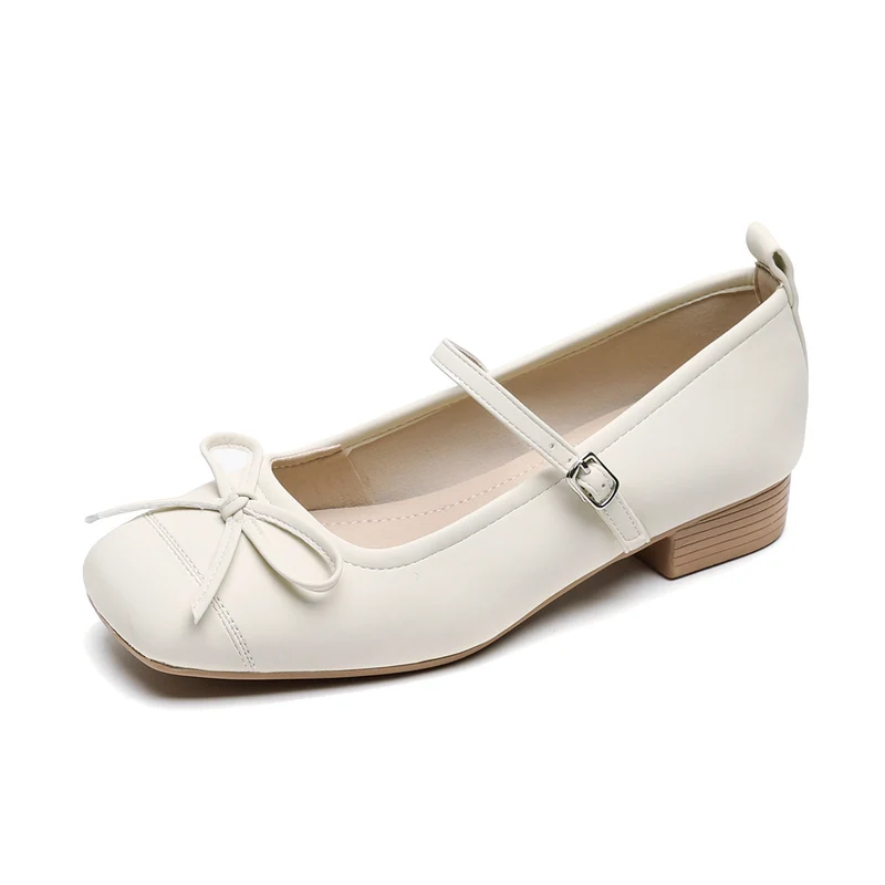 Women's Minimalist Bowknot Low Block Mary Jane Shoes