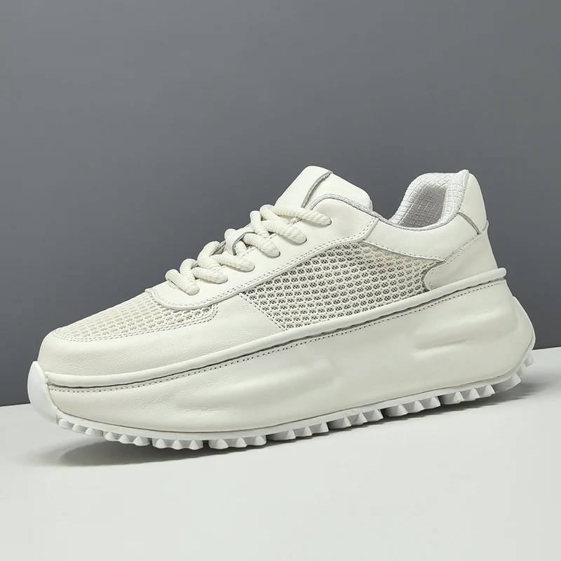 Men's Leather Breathable Mesh Chunky Platform Sneakers