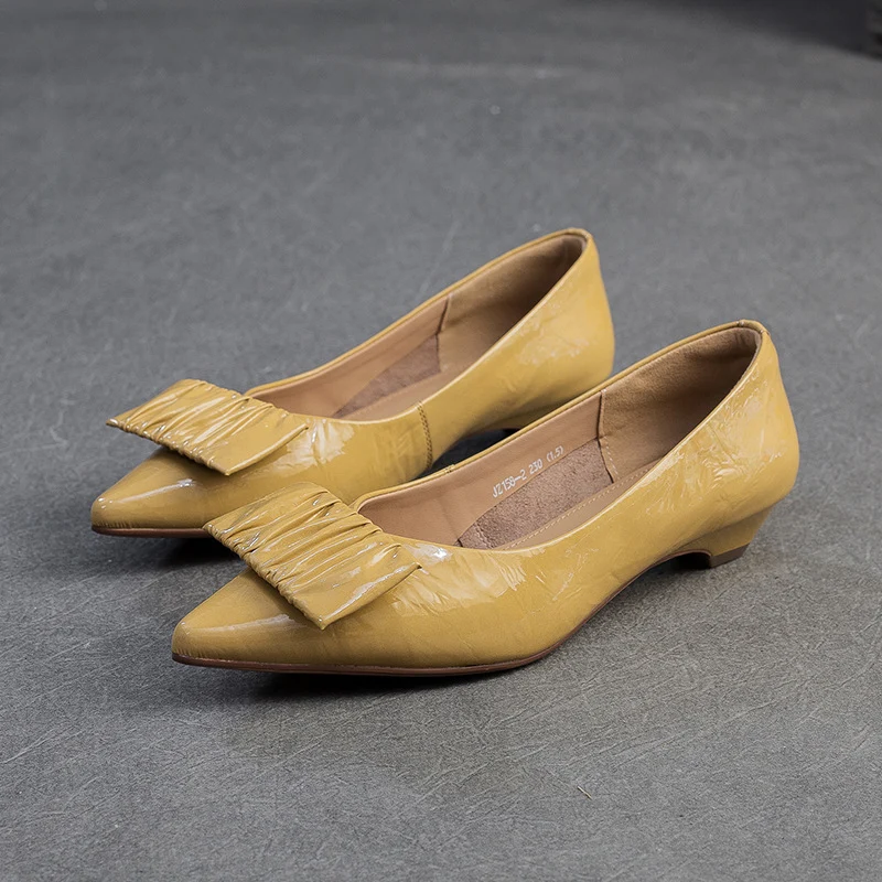 Women's Plain Genuine Leather Pointed-Toe Flats