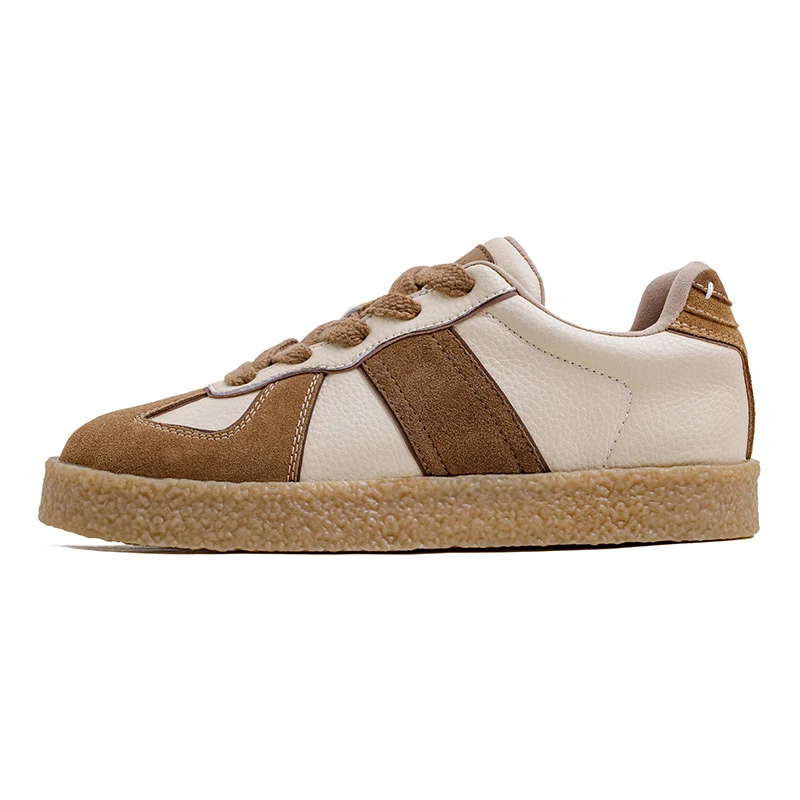 Men's Retro Leather Trainers - Genuine Leather & Vintage Stitching