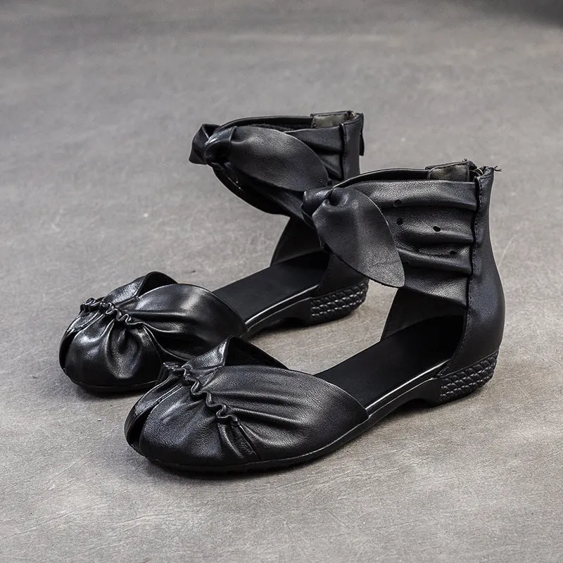 Women's Plain Leather High Top Round Toe Casual Sandals
