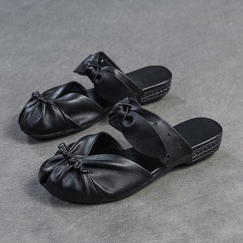 Women's Retro Plain Leather Casual Summer Mules