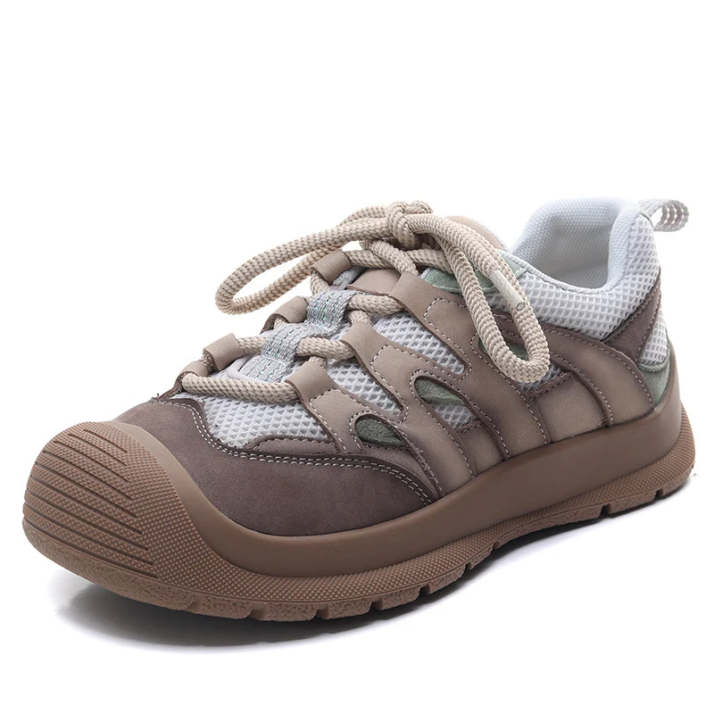 Women's Breathable Mesh Leather Low Top Casual Shoes