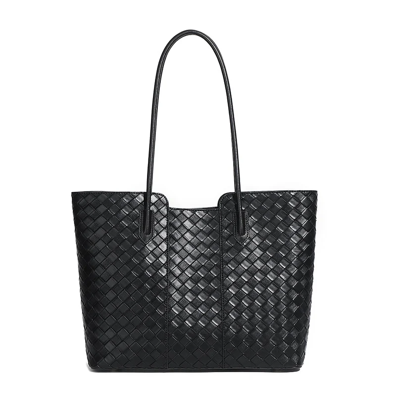 Women's Minimalist Plain Woven Leather Tote Bag