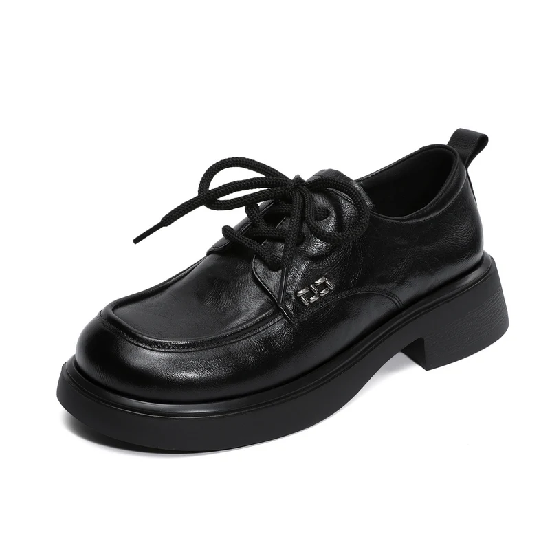 Women's Retro Plain Leather Casual Lace-up Loafers