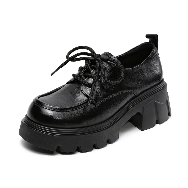 Women's Vintage Leather Chunky Heel Loafers