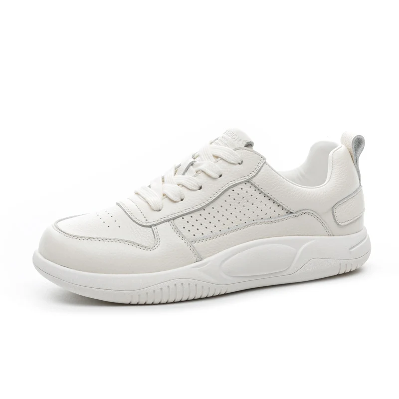 Women's Perforated Cowhide Leather White Sneakers