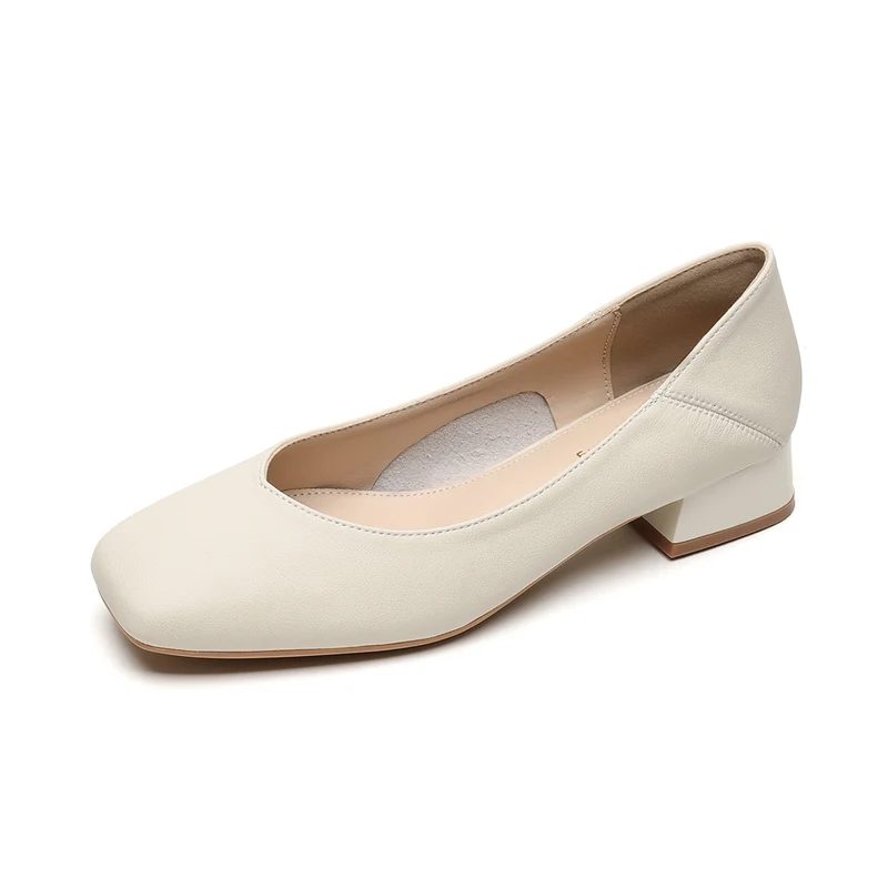 Women's Minimalist Plain Leather Chunky Heel Pumps