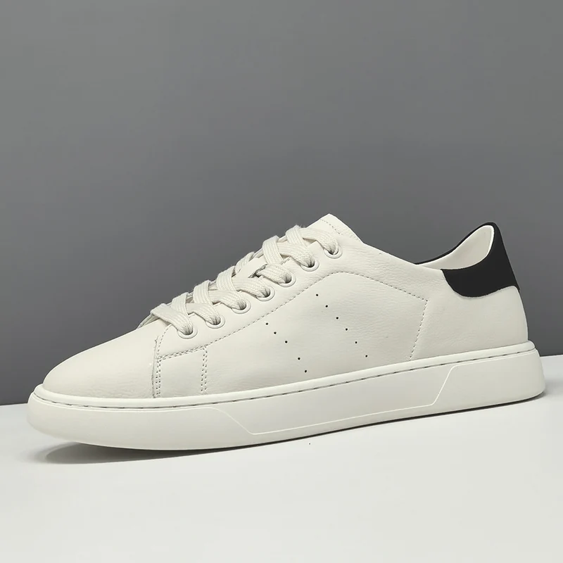 Men's Fashion Leather Low Top White Sneakers