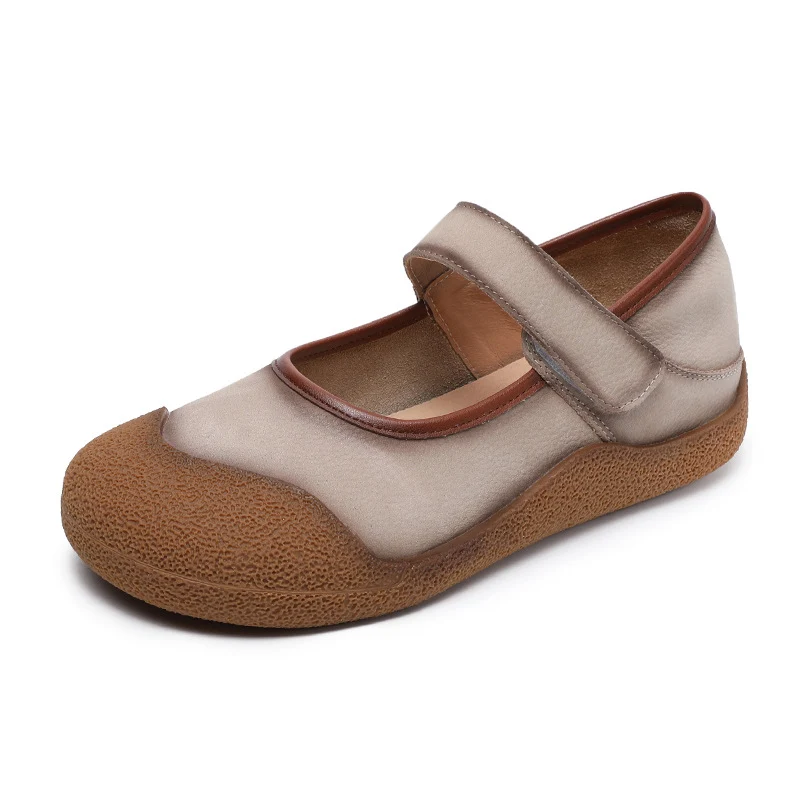 Women Retro Leather Low Top Casual Velcro Shoes