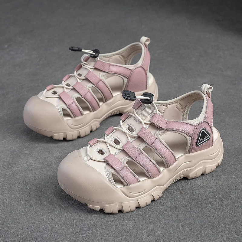 Women Summer Leather Free-Lace Casual Sandals