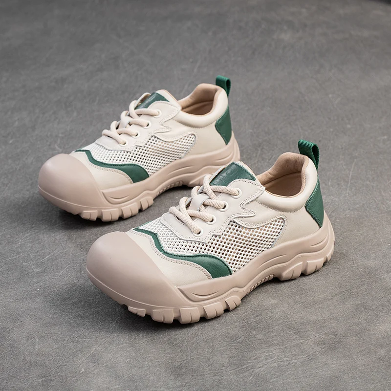 Women Retro Color Matching Hollow Mesh Casual Shoes