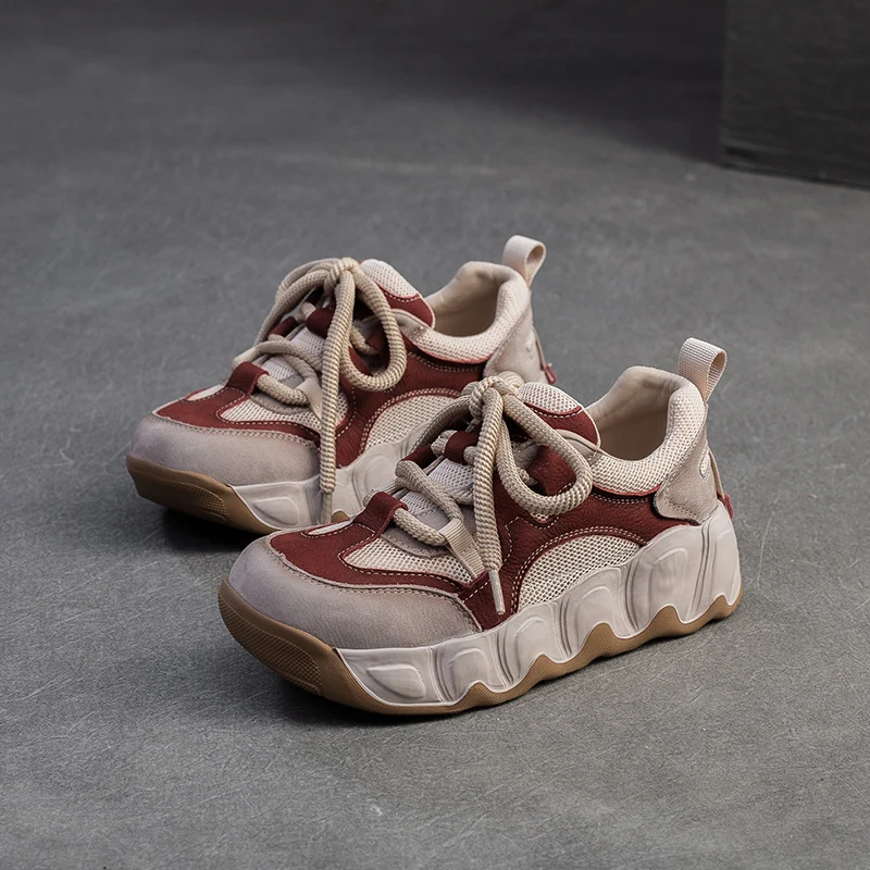 Women Fashion Color Matching Leather Breathable Casual Shoes