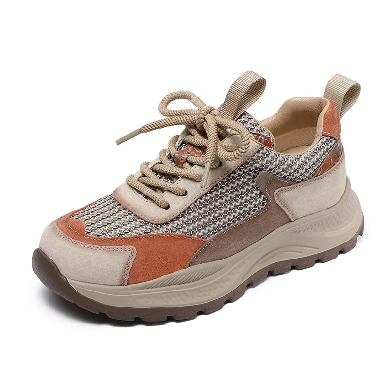 Women Fashion Breathable Mesh Leather Casual Sneakers