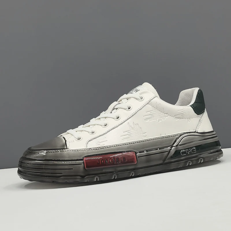 Men Fashion Embossed Leather Flat Casual Sneakers