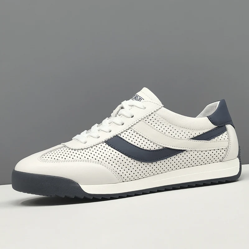 Men Fashion Hollow Leather Flat Casual Sneakers