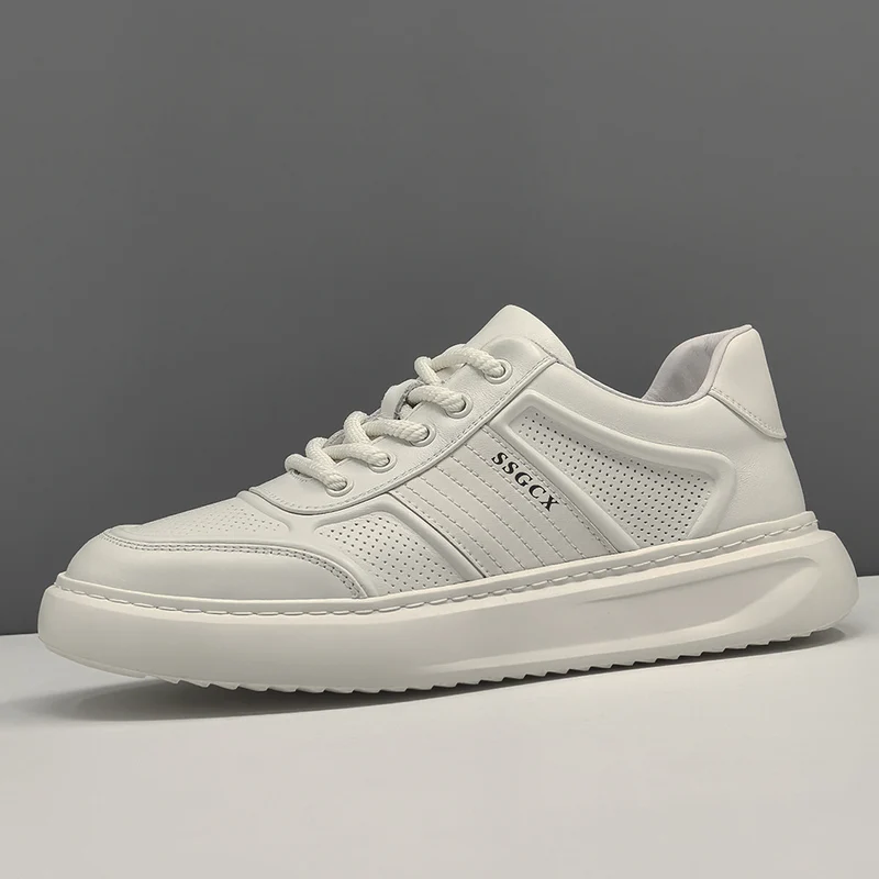 Men Fashion Plain Leather Breathable Casual Sneakers