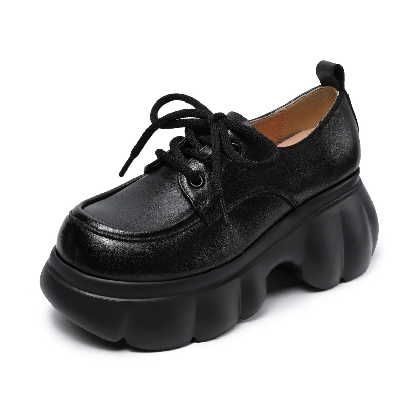 Women Plain Leather Minimalism Chuanky Platform Casual Shoes