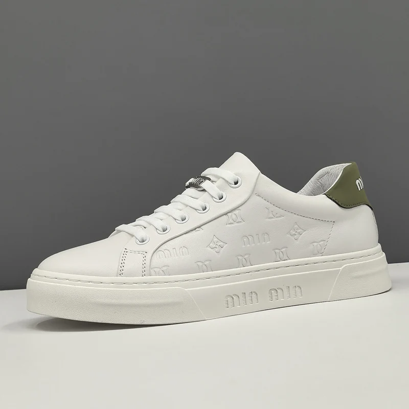 Men Fashion Plain Embossed Leather Flat Casual Shoes