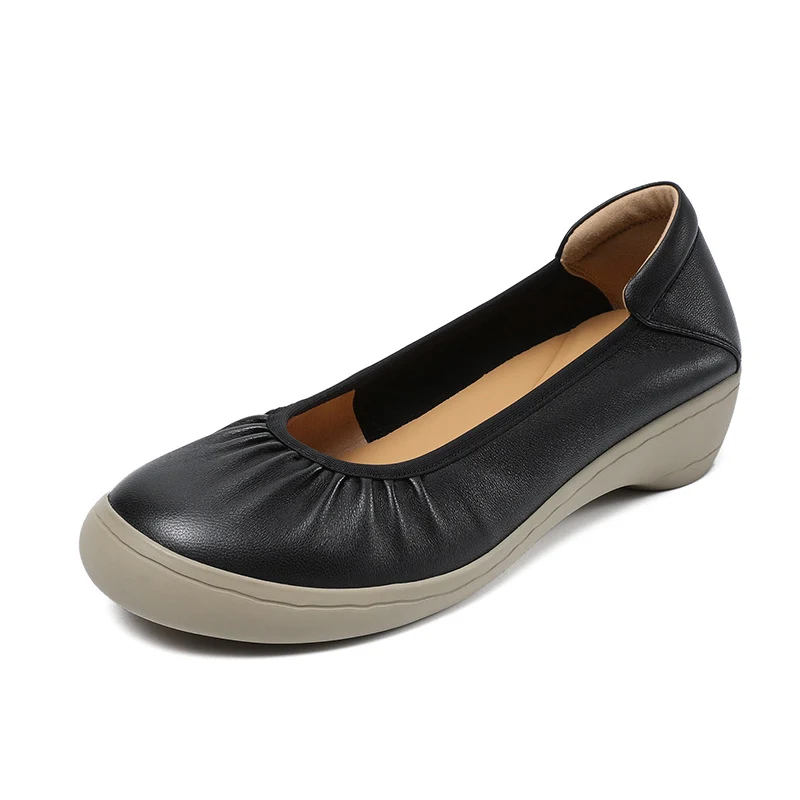 Women Solid Soft Leather Low Wedge Casual Shoes