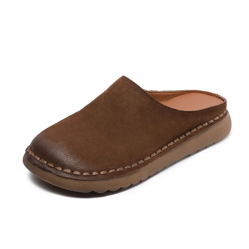 Women Retro Solid Leather Casual Mules
