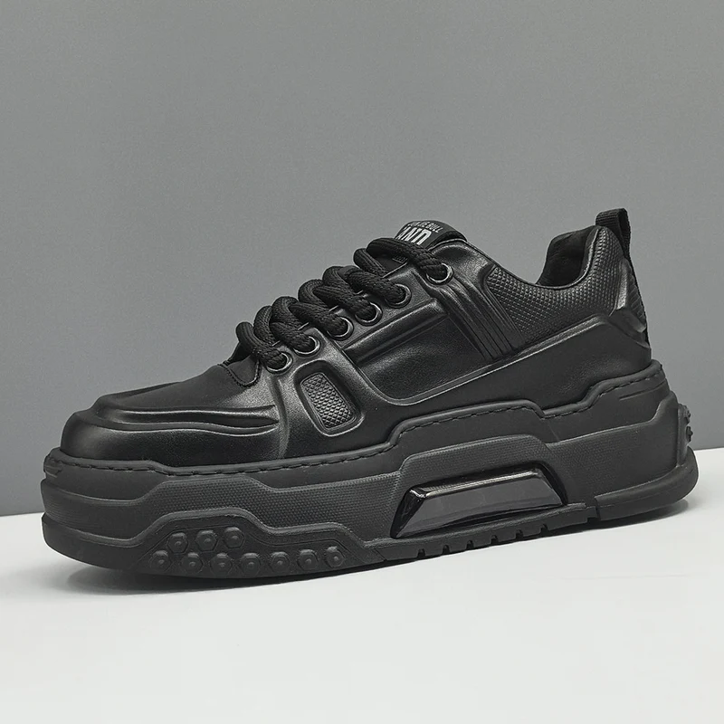 Men Solid Leather Minimalism Thick Soled Casual Shoes