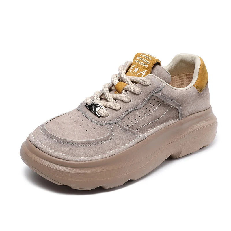 Women Fashion Breathable Leather Thick Soled Casual Sneakers