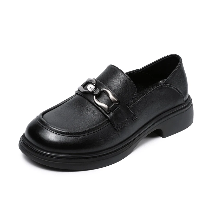 Women Retro Solid Soft Leather Casual Loafers