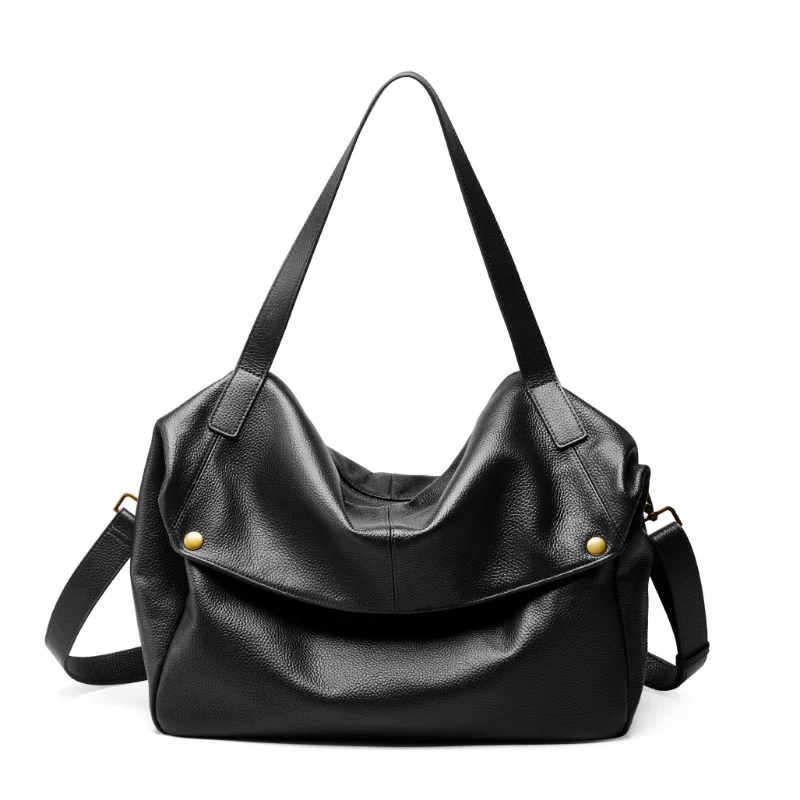 Women Simple Soft Leather Large Capacity Shoulder Tote Bag