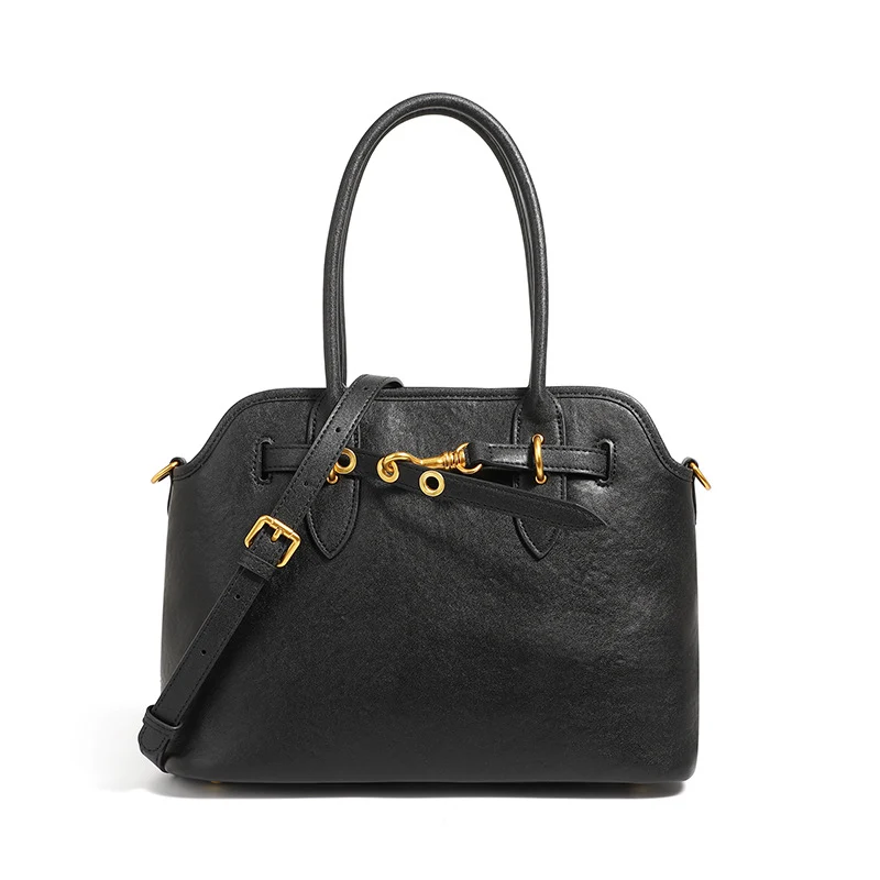 Women Fashion Solid Leather Simple Shoulder Bag