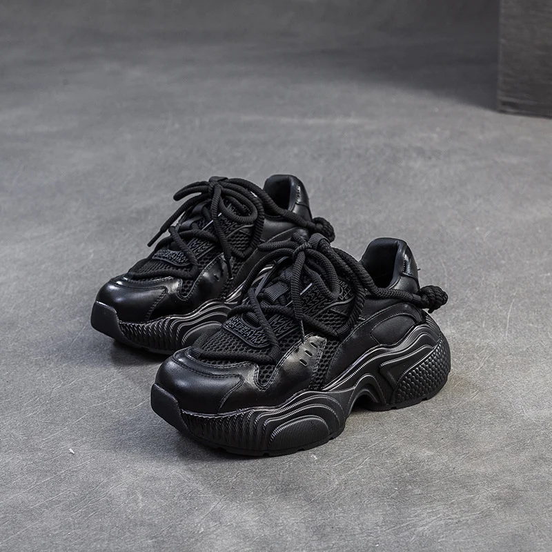 Women Minimalism Solid Breathable Mesh Chunky Platform Sneakers