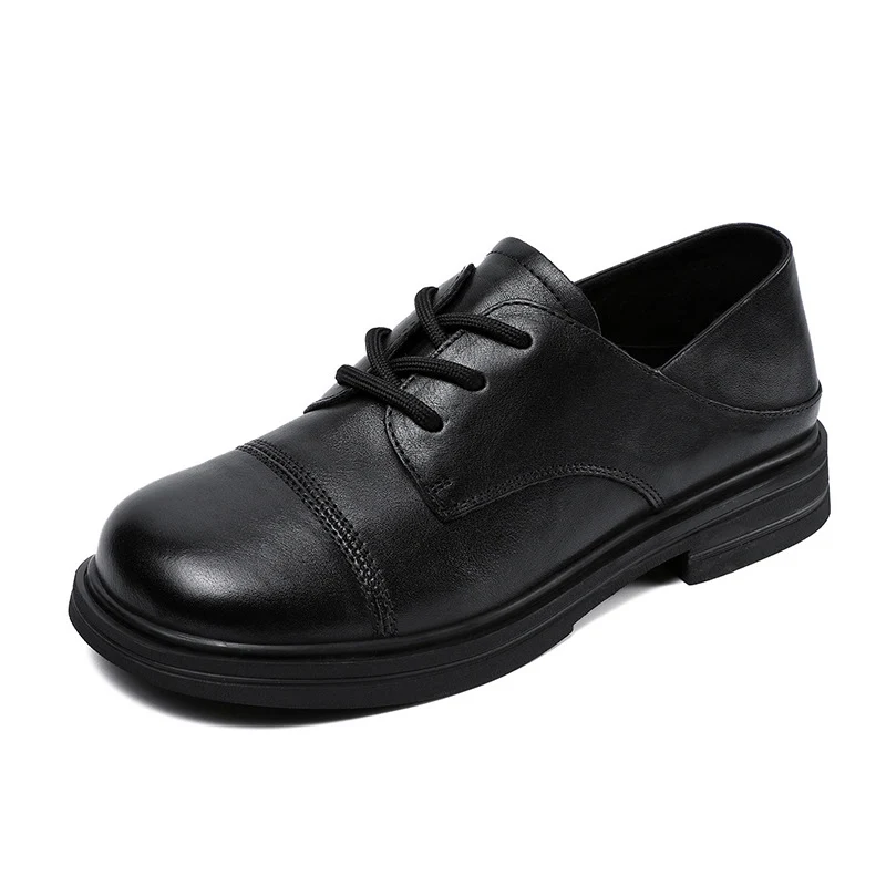 Women Retro Solid Soft Leather Casual Work Shoes