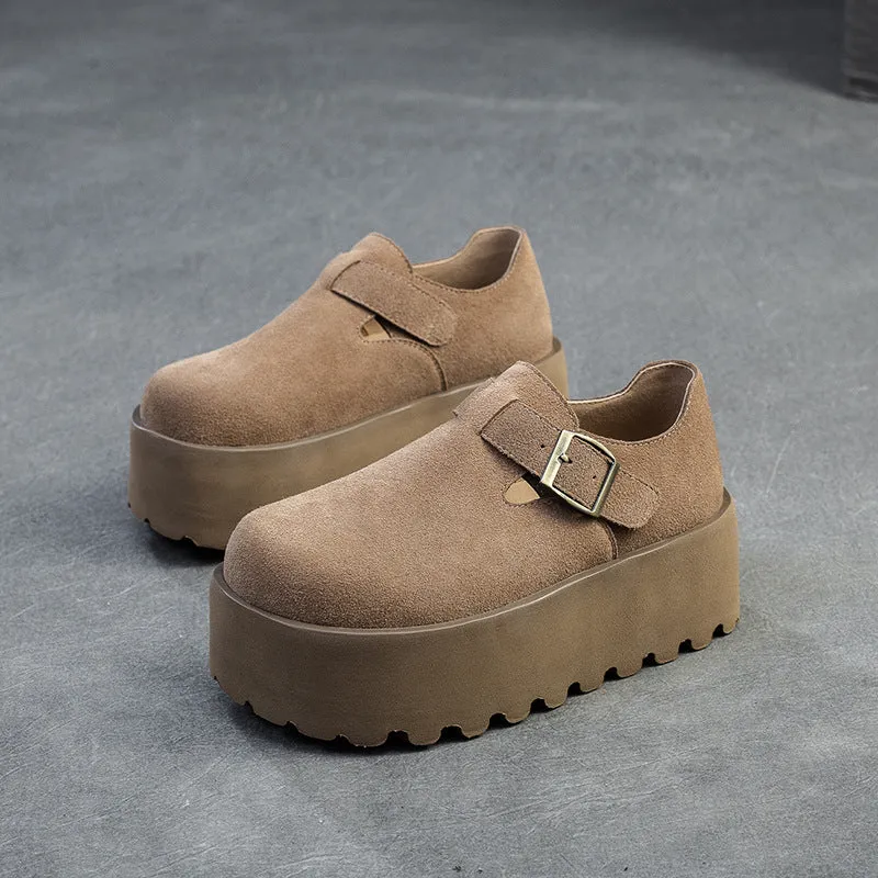 Women Retro Suede Lug Sole Chunky Platform Shoes
