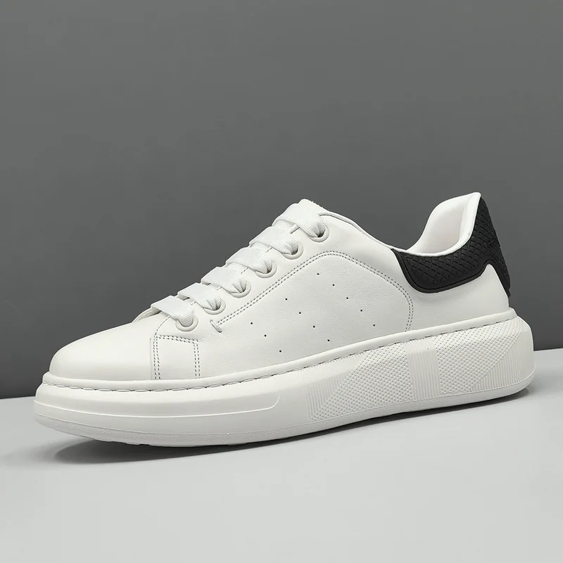 Men Fashion Breathable Leather Flat Court Sneakers