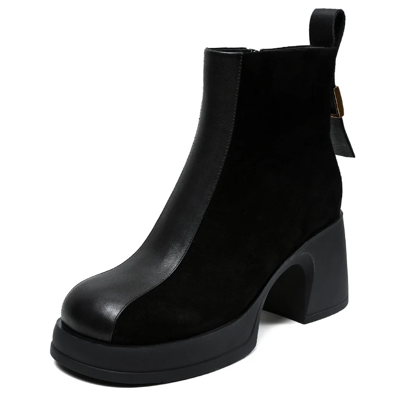 Women Retro Suede Chunky Heel Ankle boots