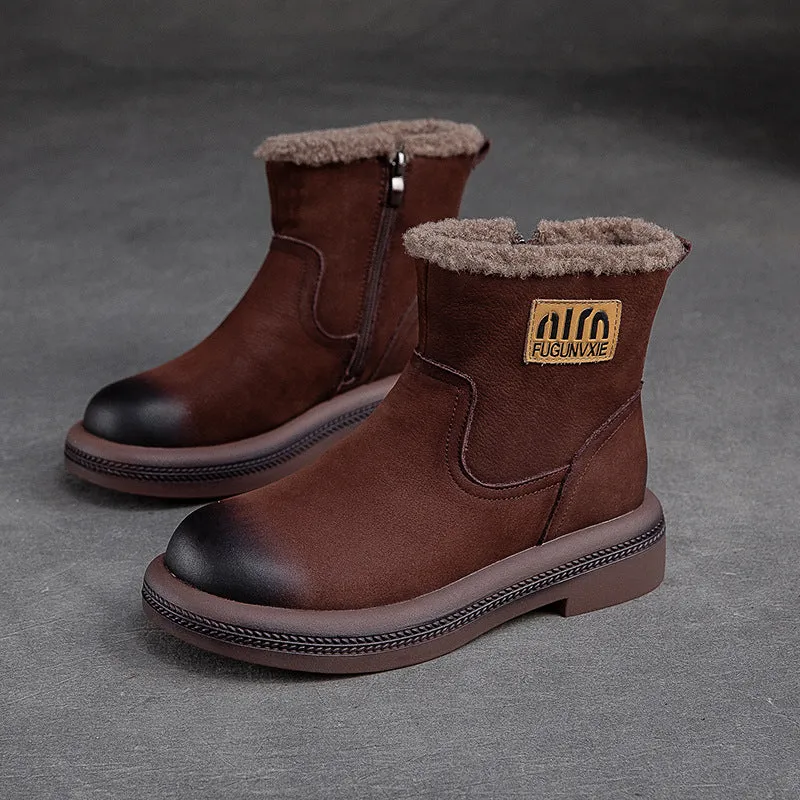 Women Retro Quilted Leather Furred Ankle Snow Boots
