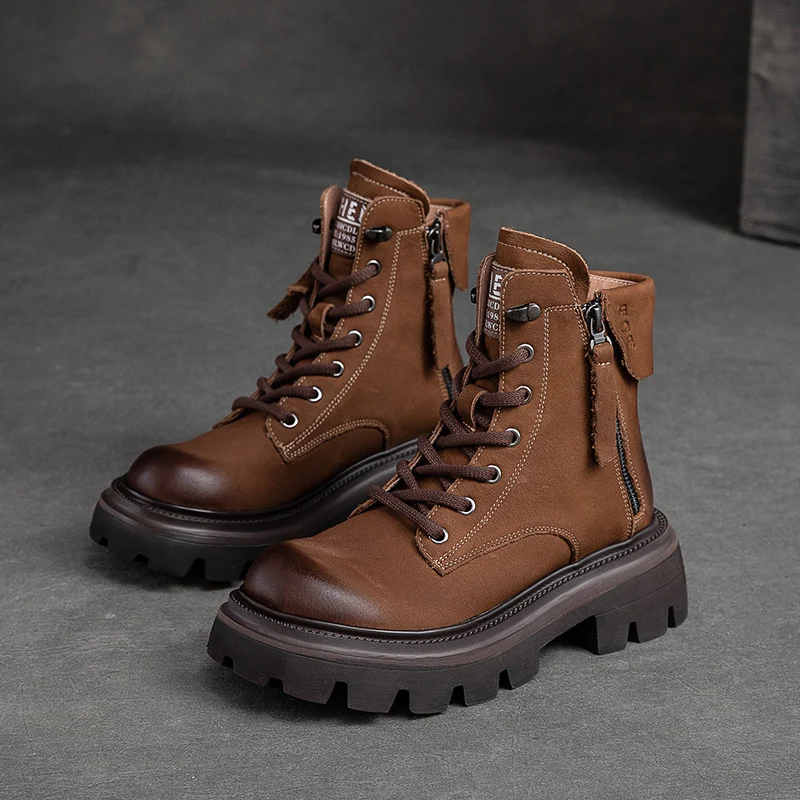 Women Retro Classic Solid Leather Work Casual Boots