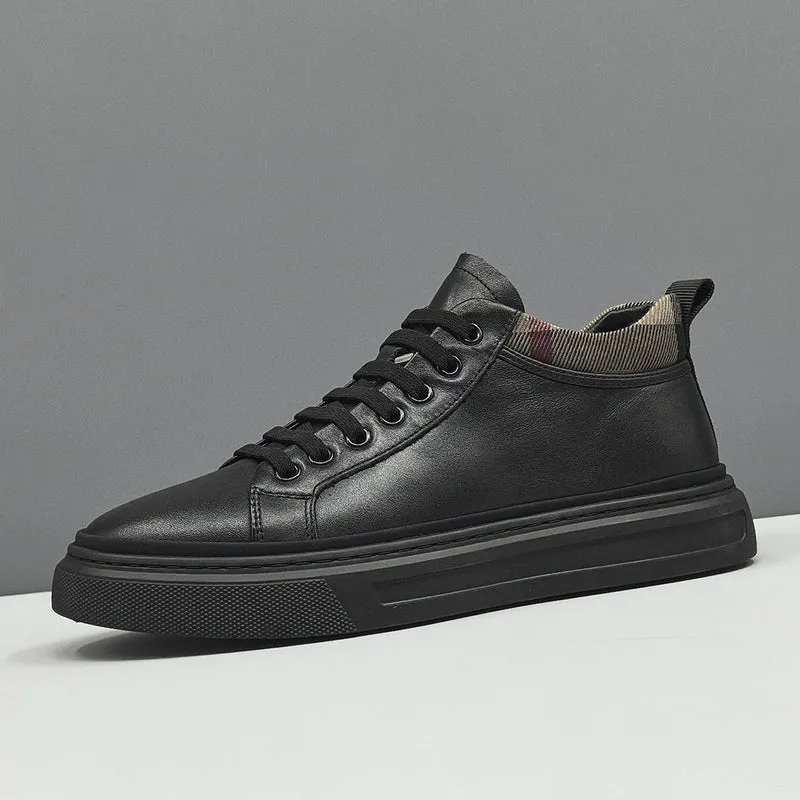 Men Solid Leather Simple Flat Casual Shoes